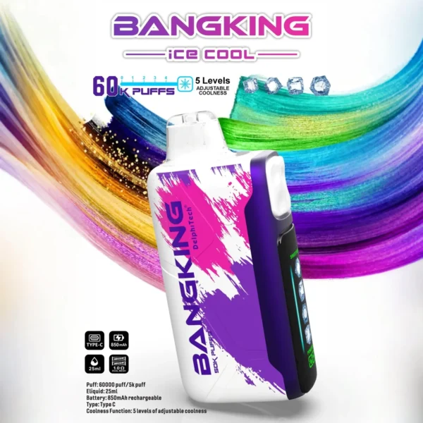 Bang King 60000 拋棄式電子煙|60000口・LED螢幕・五檔冰度調節・850mAh可充電