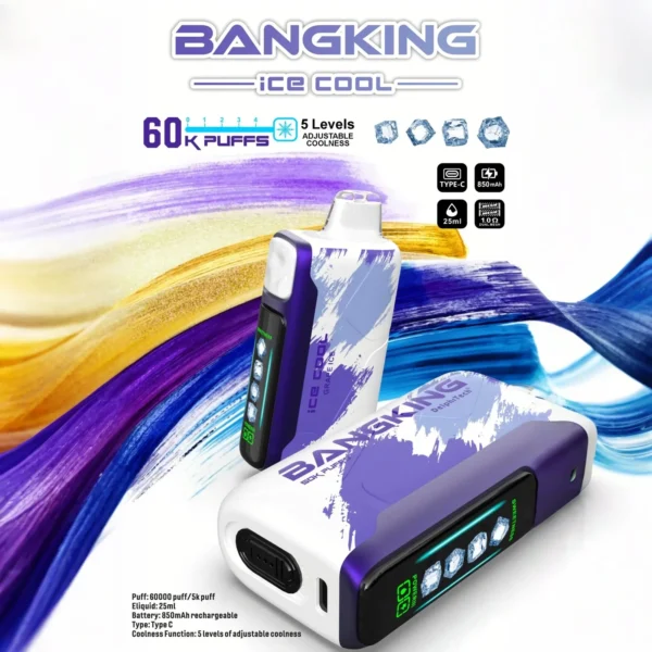 Bang King 60000 拋棄式電子煙|60000口・LED螢幕・五檔冰度調節・850mAh可充電