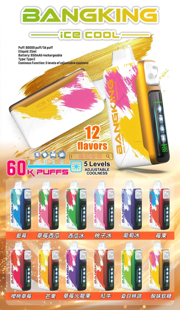 Bang King 60000 拋棄式電子煙|60000口・LED螢幕・五檔冰度調節・850mAh可充電