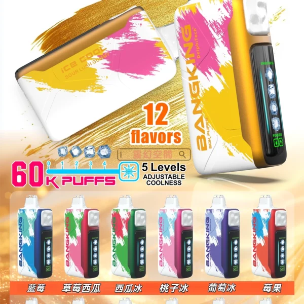 Bang King 60000 拋棄式電子煙|60000口・LED螢幕・五檔冰度調節・850mAh可充電
