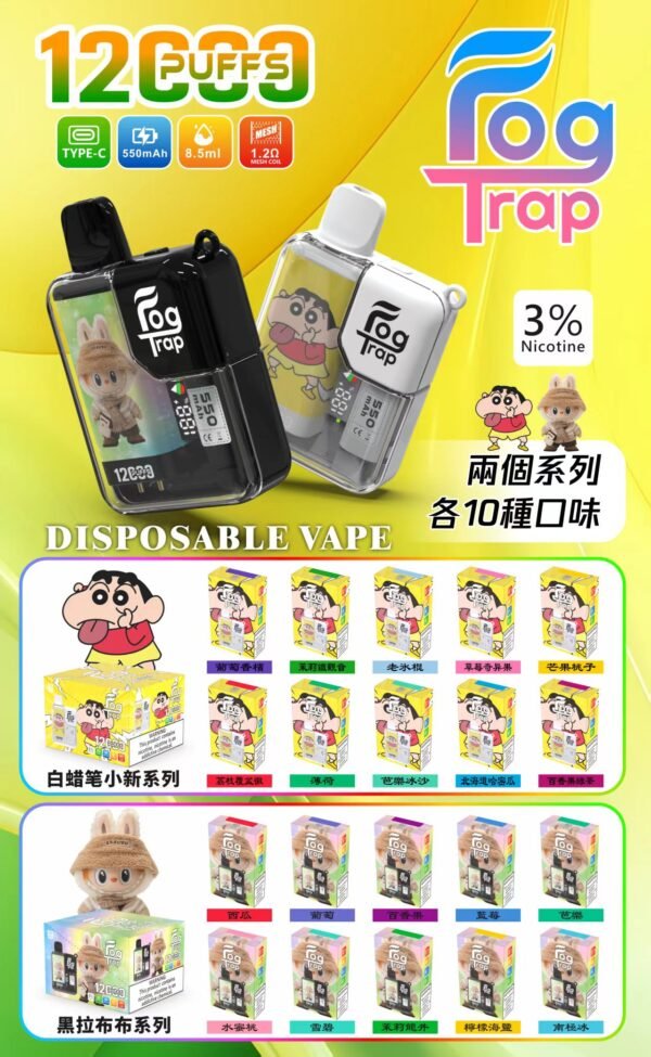 Fog Trap 拉布布×蠟筆小新 12000口拋棄式電子煙 LCD顯示 Type-C充電